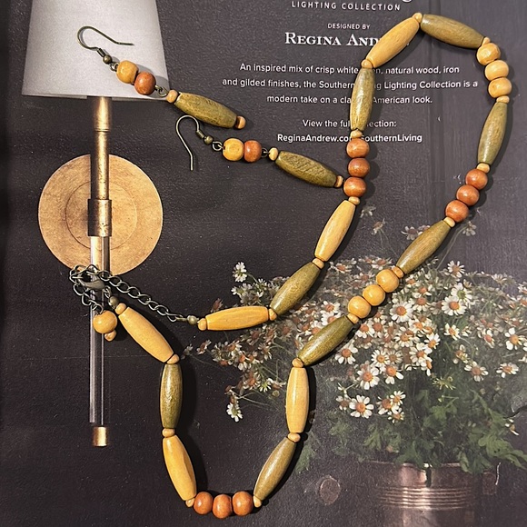 »-»WoOdEn BeAdEd DaNgLes aRtWoRk«-«mOdErM MiNaLmIsT BoHeMiAn BeAdEd JeWeLeRy 2pc - Picture 2 of 15